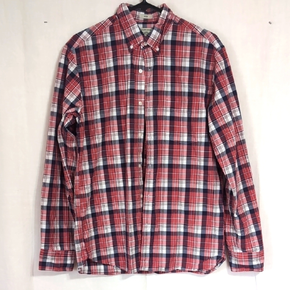 J Crew Red Plaid Slim Fit Long Sleeve Cotton Button Up Size Medium